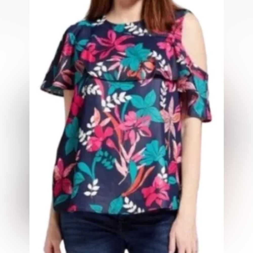 Ingrid and Isabel Floral Cold Shoulder Maternity Top Size XS Casual‎ Loose Navy